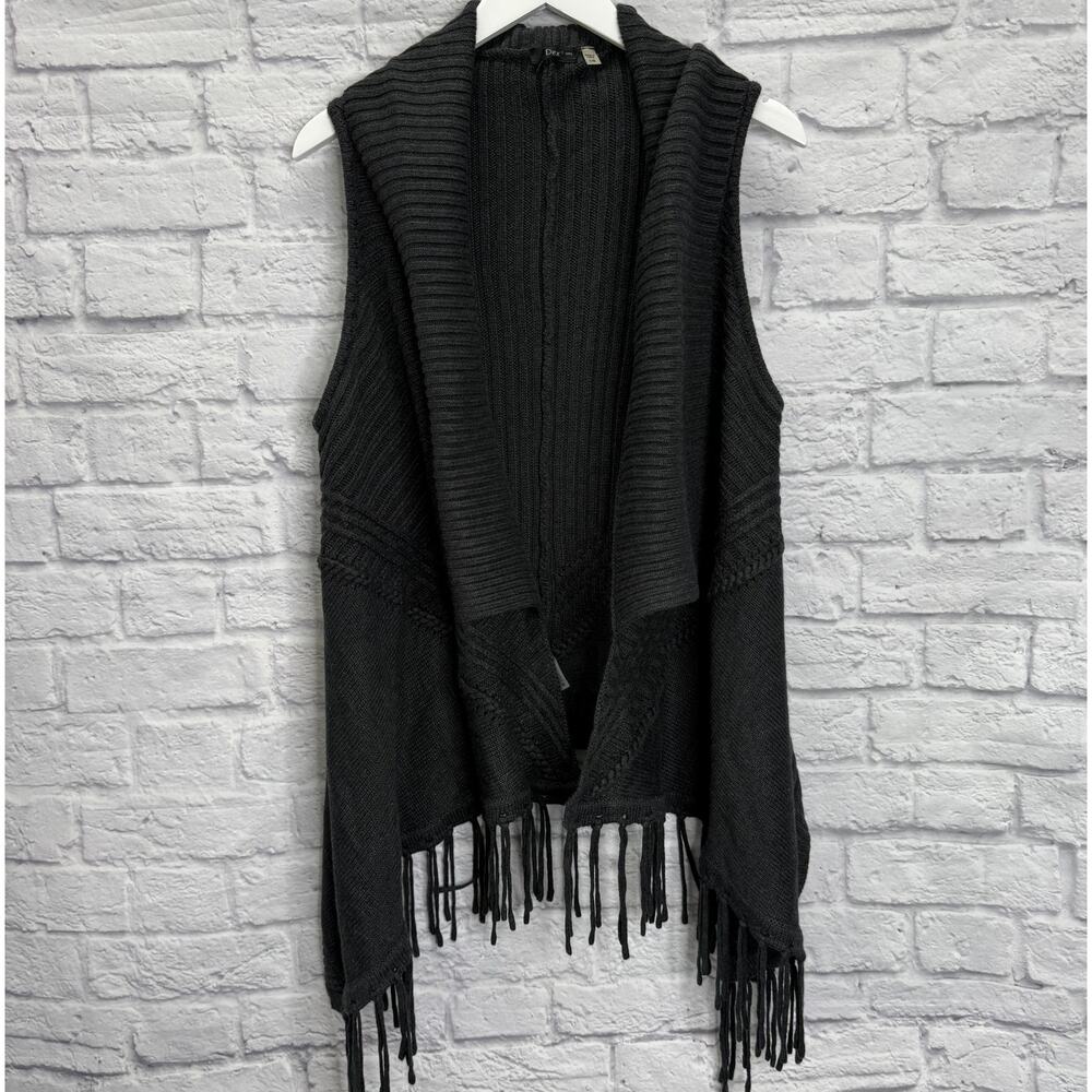 Dex Wool Blend Open Front Sweater Vest Charcoal Gray Size L Tassels
